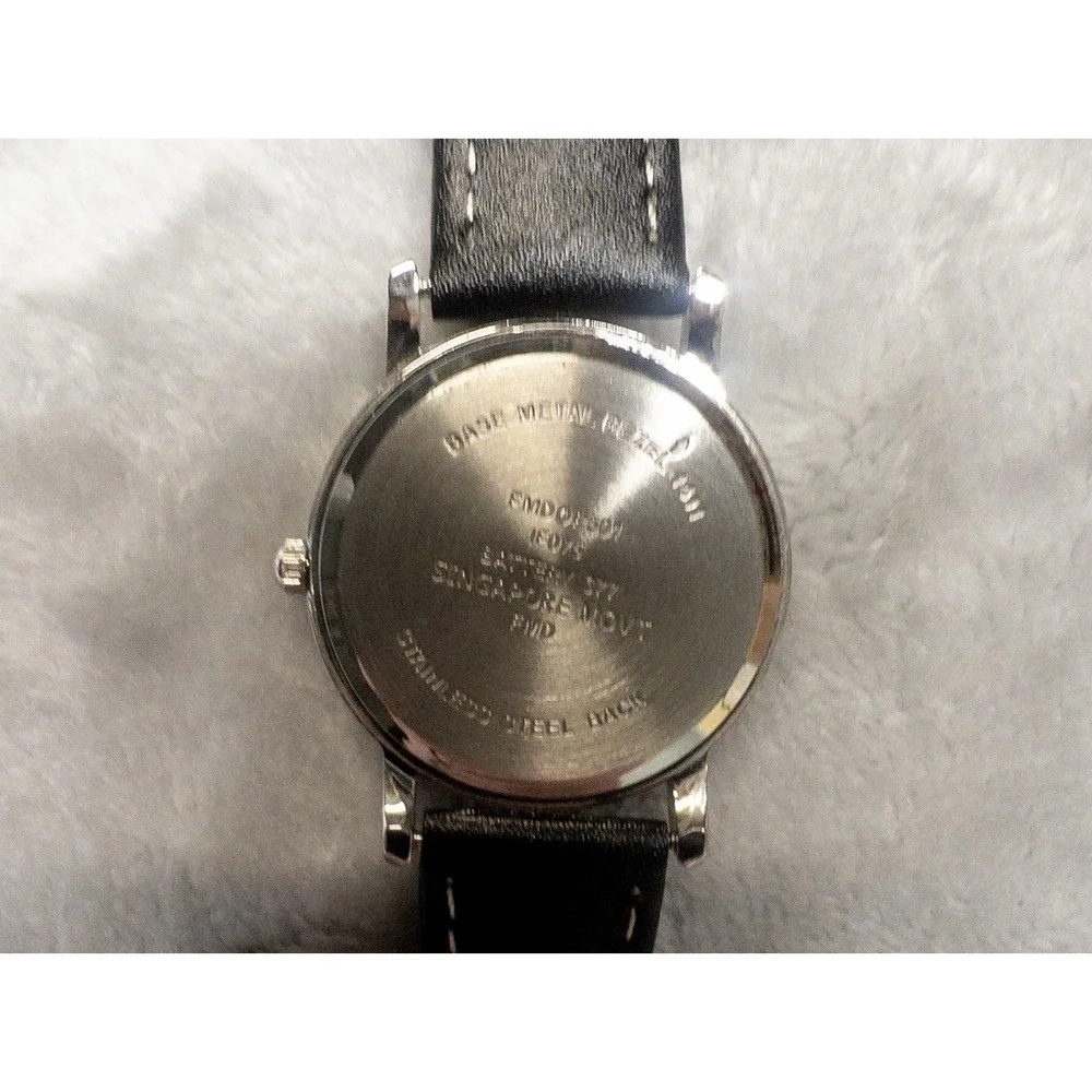 Mens Minimalist 30mm Watch Black Leather Strap 24 Hour Dial Silver Case